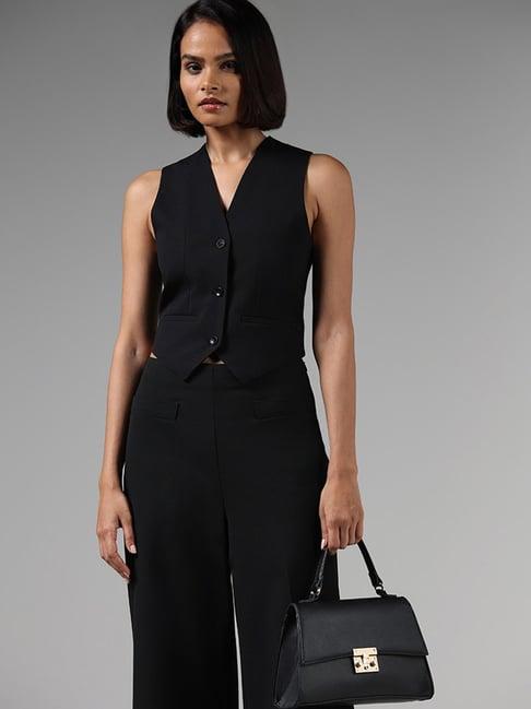 wardrobe by westside solid black waistcoat