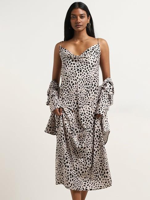 wardrobe by westside beige & black leopard printed slip dress