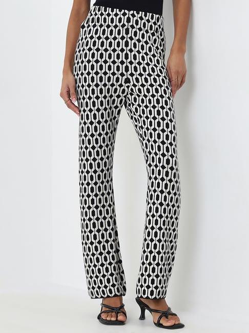 wardrobe by westside black geometric high-rise cotton trousers