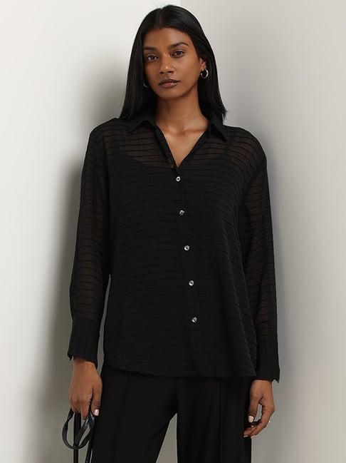 wardrobe by westside black striped sheer shirt