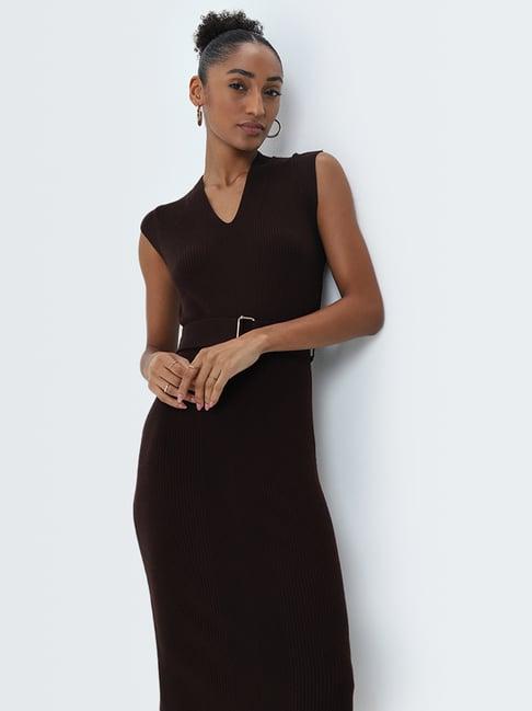 wardrobe by westside brown bodycon dress with belt