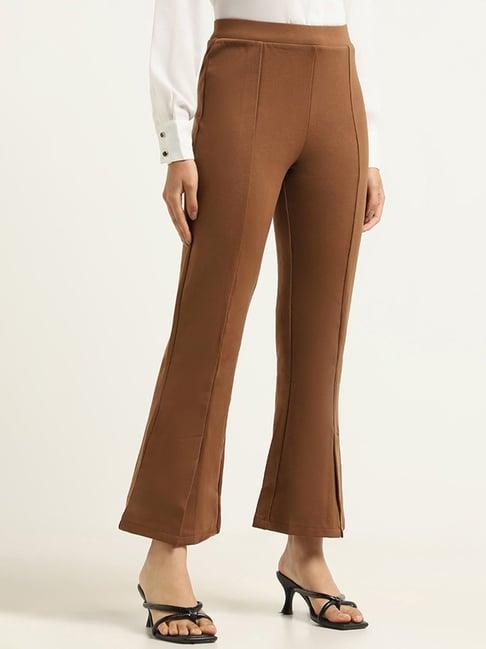 wardrobe by westside brown hem-slit trousers