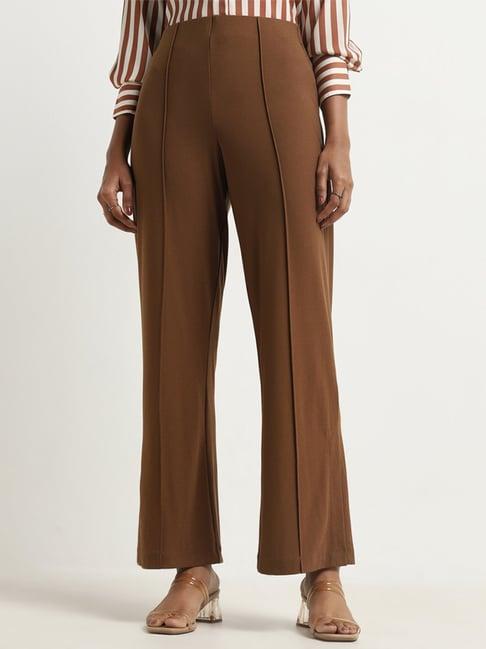 wardrobe by westside brown seam-detailed high-rise trousers