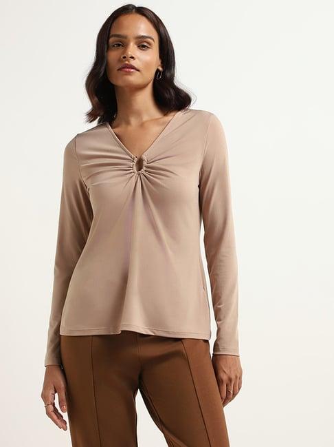 wardrobe by westside dark beige ruched top