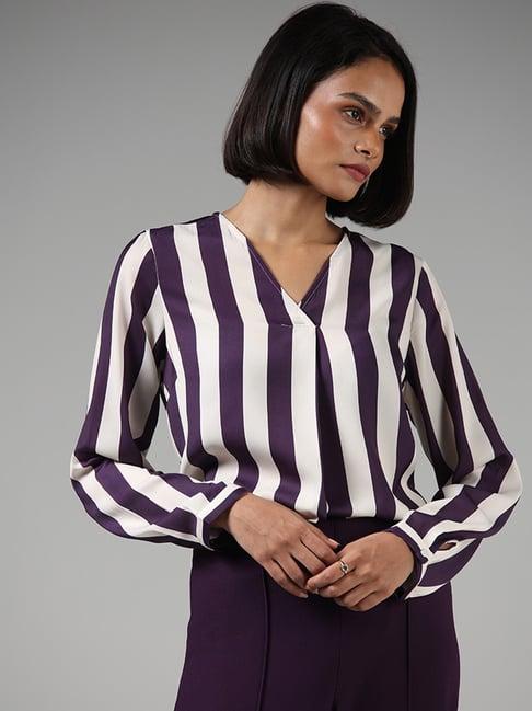 wardrobe by westside dark purple striped top