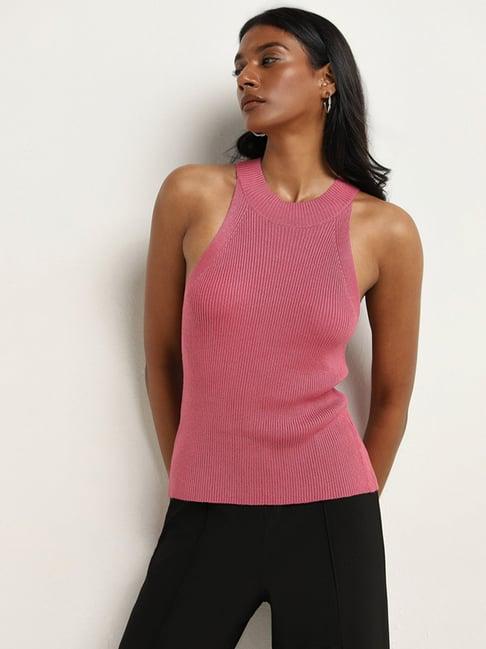 wardrobe by westside dusty pink ribbed textured top