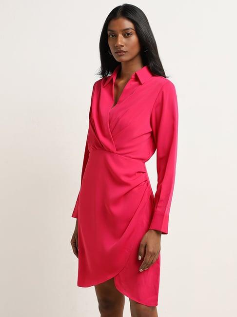 wardrobe by westside fuchsia wrap shirt dress