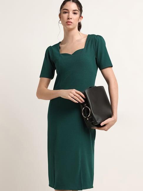 wardrobe by westside green ribbed straight dress