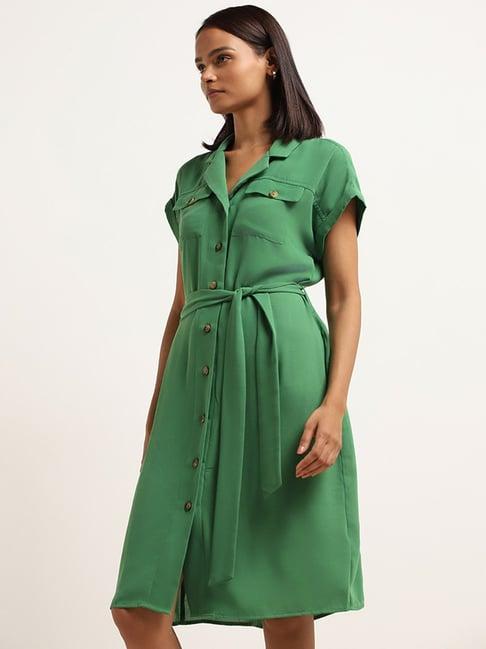 wardrobe by westside green shirt dress with belt