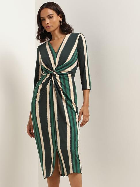 wardrobe by westside green striped bodycon dress