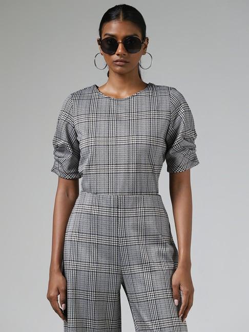 wardrobe by westside grey plaid checked top