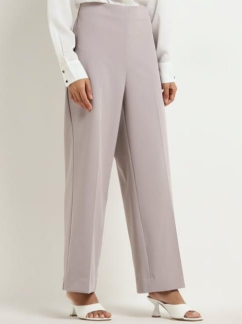 wardrobe by westside grey straight fit mid-rise trousers