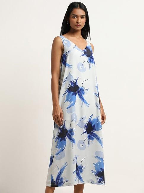 wardrobe by westside ivory & navy abstract printed a-line dress