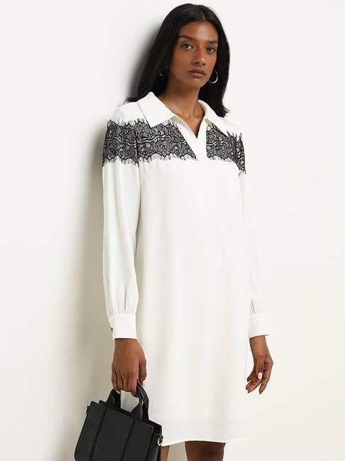 wardrobe by westside ivory lace-detailed shirt dress