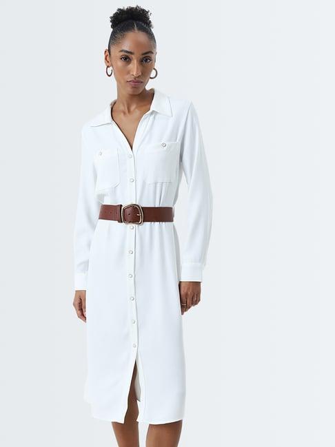 wardrobe by westside ivory shirt dress with belt