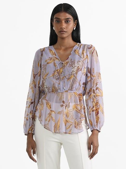wardrobe by westside lavender leaf printed blouse
