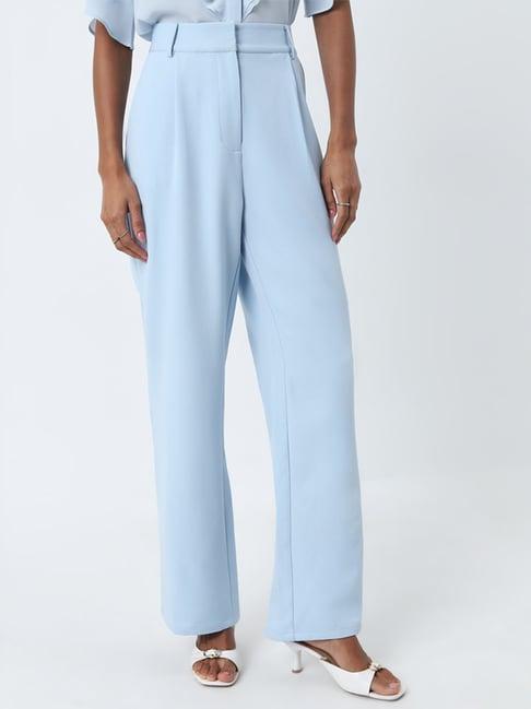 wardrobe by westside light blue high-rise trousers