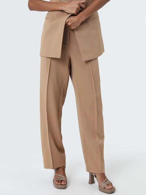 wardrobe by westside light brown high-rise trousers