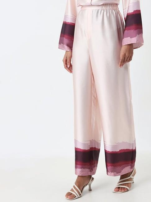 wardrobe by westside light pink printed high-rise trousers