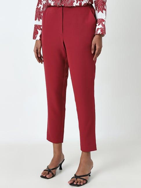 wardrobe by westside maroon high-rise trousers