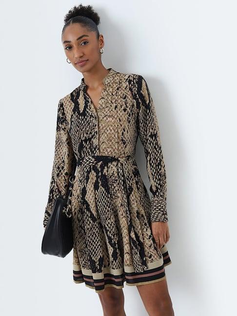 wardrobe by westside multicolour animal printed a-line dress with belt