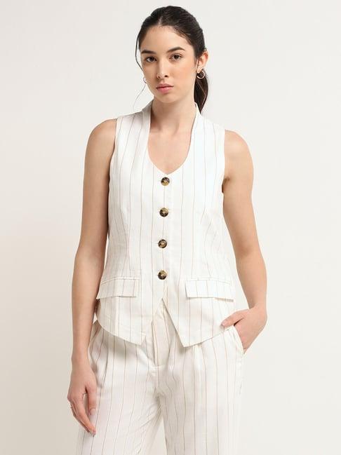 wardrobe by westside off-white striped waistcoat