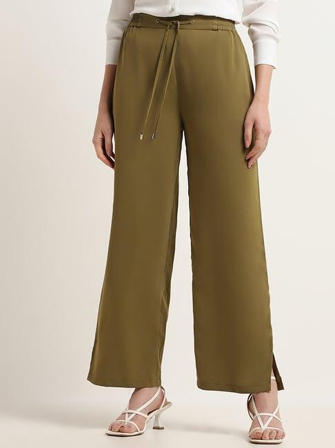 wardrobe by westside olive wide-leg trousers