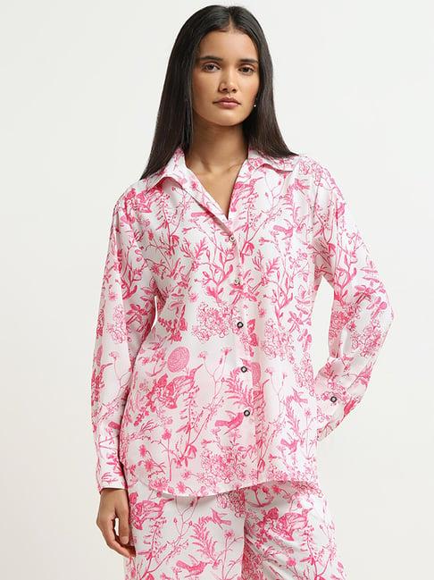 wardrobe by westside pink foliage pattern shirt