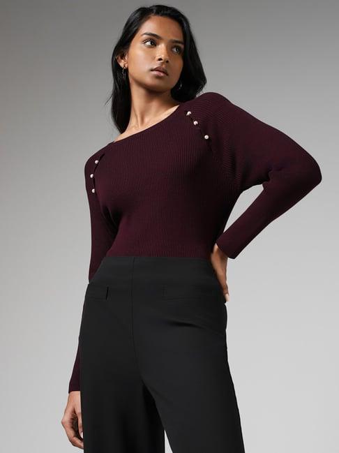 wardrobe by westside purple stone accent sweater