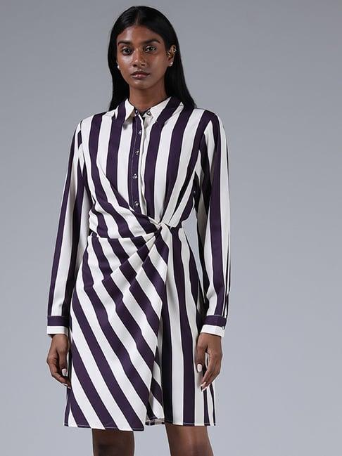 wardrobe by westside purple striped drape dress