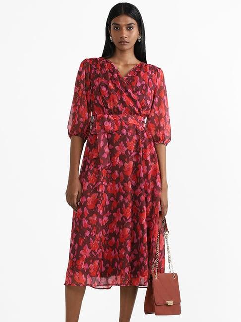 wardrobe by westside red floral printed dress