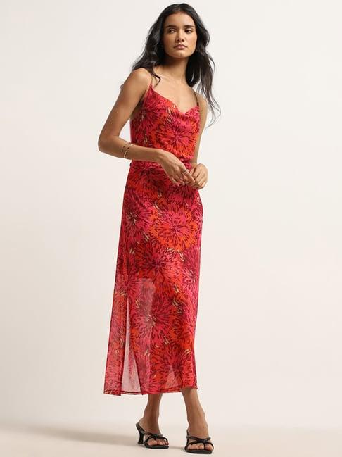 wardrobe by westside red floral printed slip dress