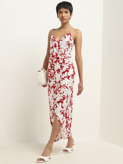 wardrobe by westside red floral printed slip dress