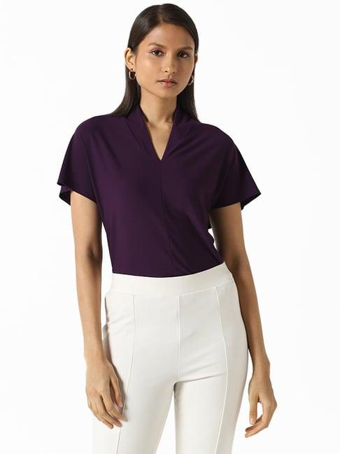 wardrobe by westside solid dark purple semi formal top