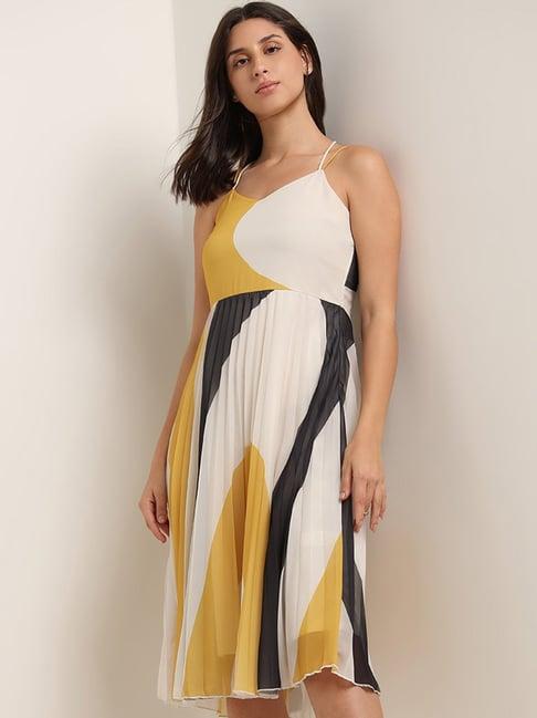 wardrobe by westside yellow accordion pleated a-line dress