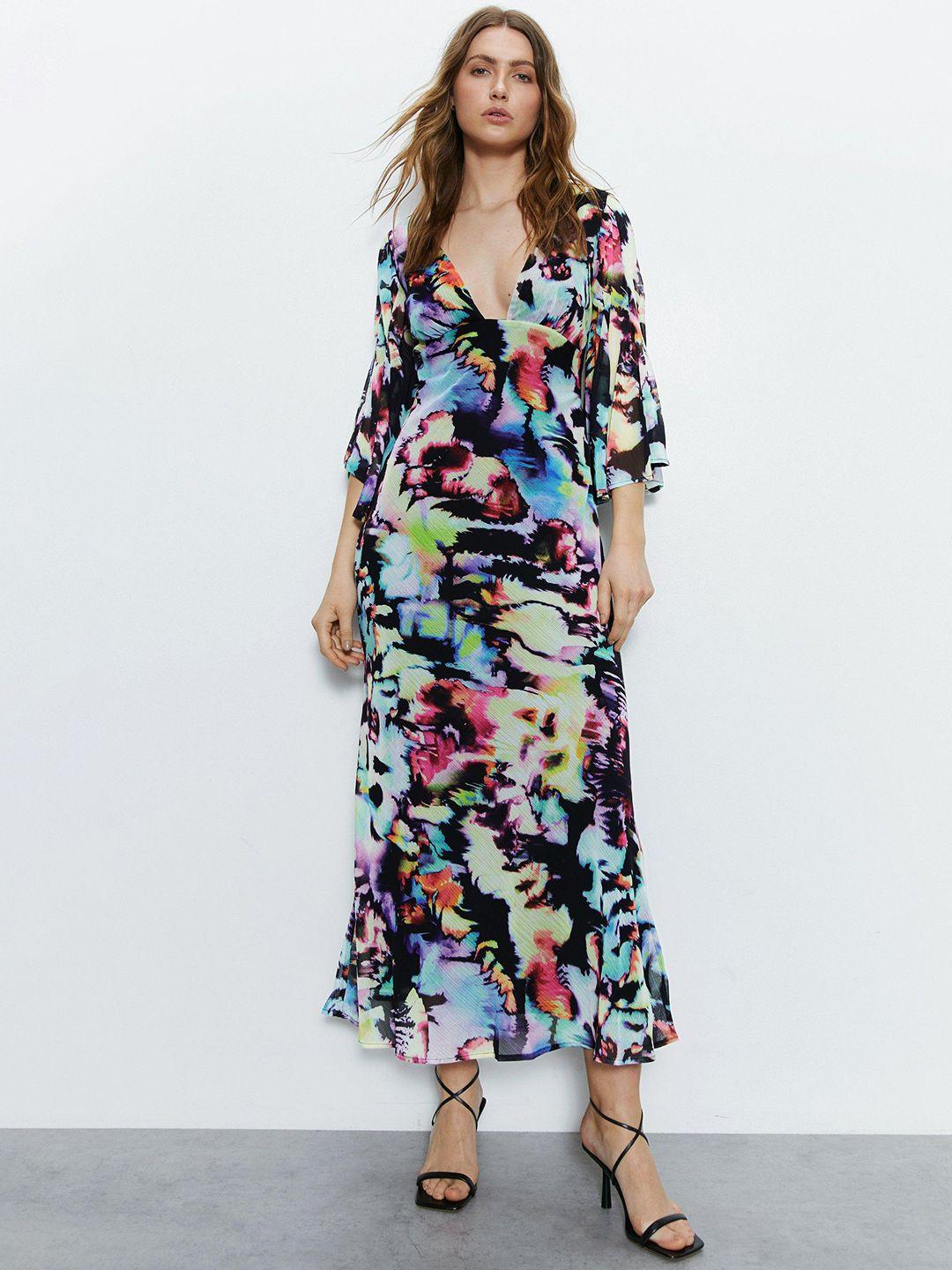 warehouse abstract print plunge neck a-line maxi dress