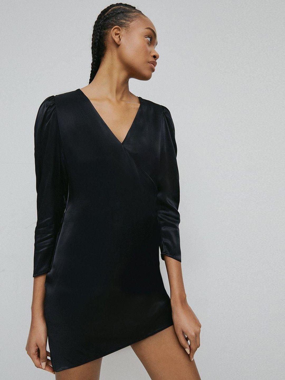 warehouse black satin sheath mini dress