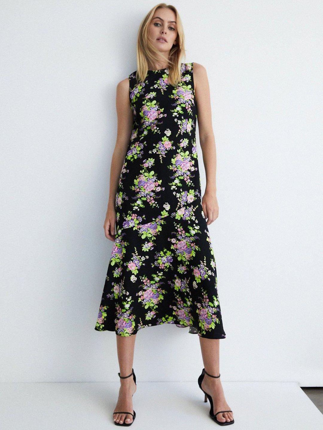 warehouse crepe floral print a-line midi dress
