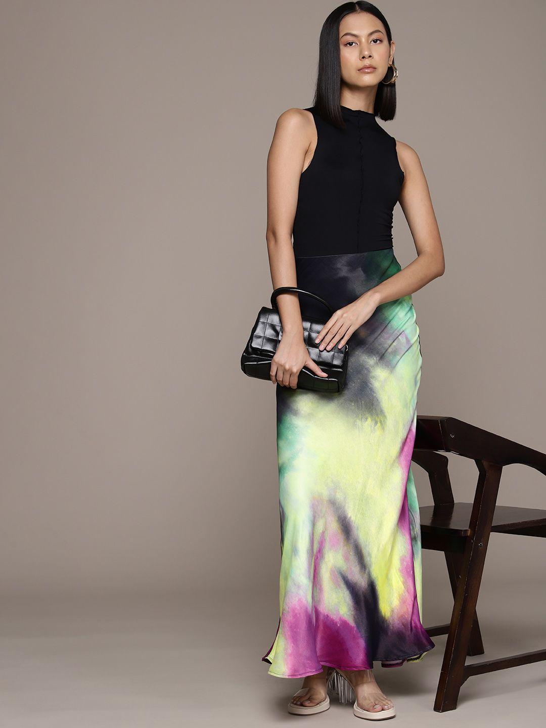 warehouse dyed satin-finish maxi skirt