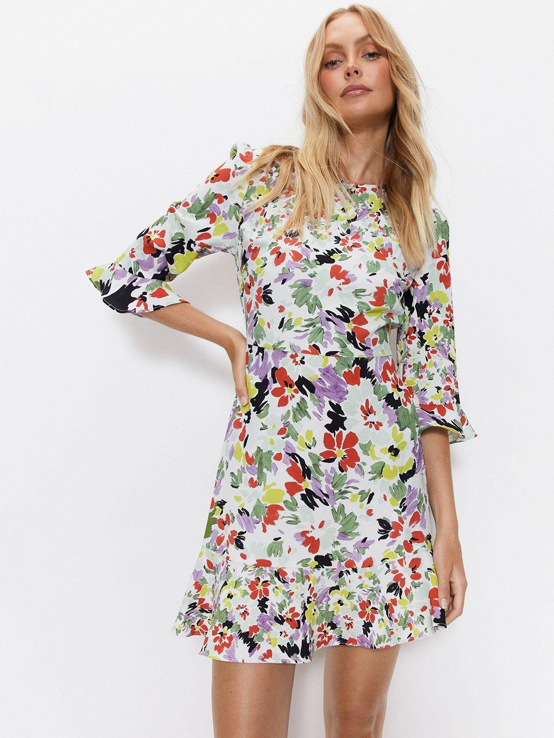 warehouse floral print bell sleeves a-line mini dress