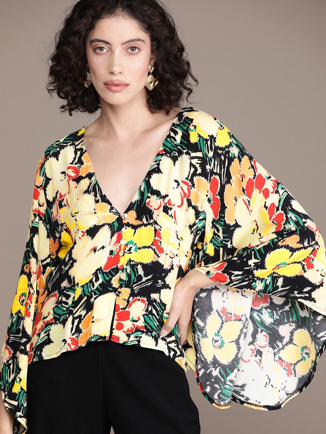 warehouse floral printed flared sleeves top