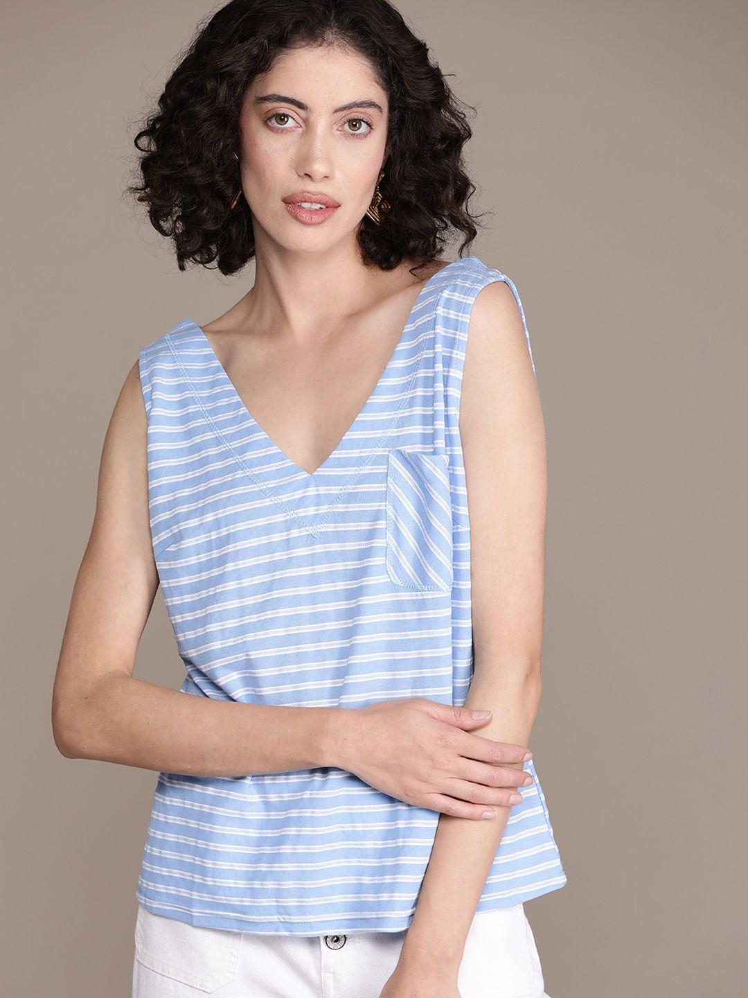 warehouse horizontal striped pocket detail sleeveless top