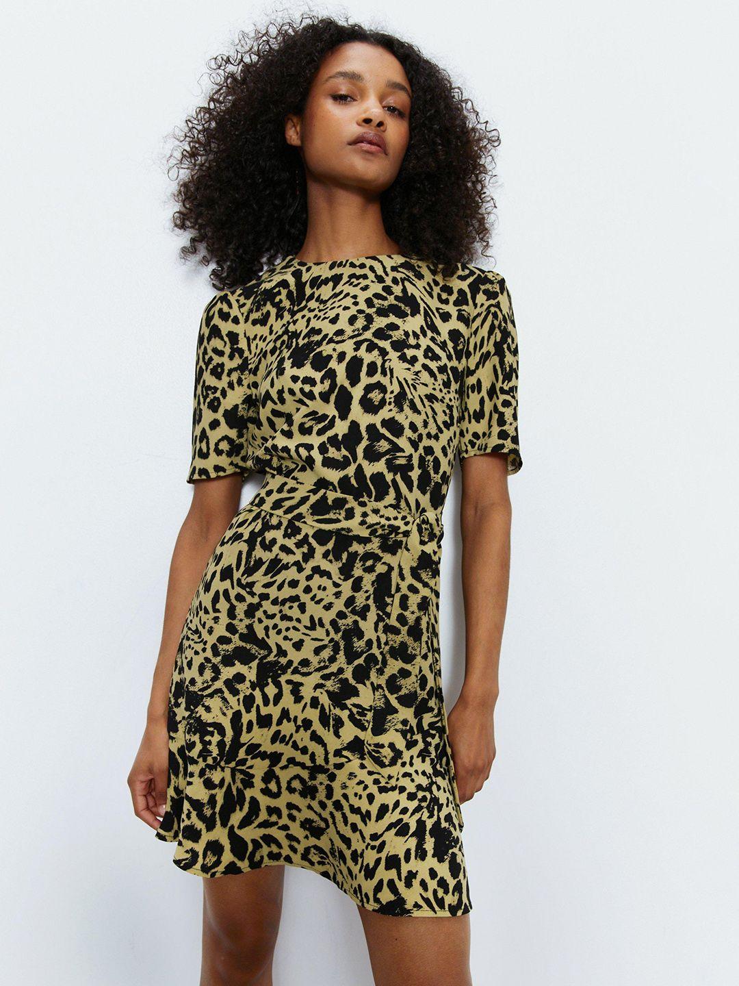 warehouse leopard print a-line mini dress