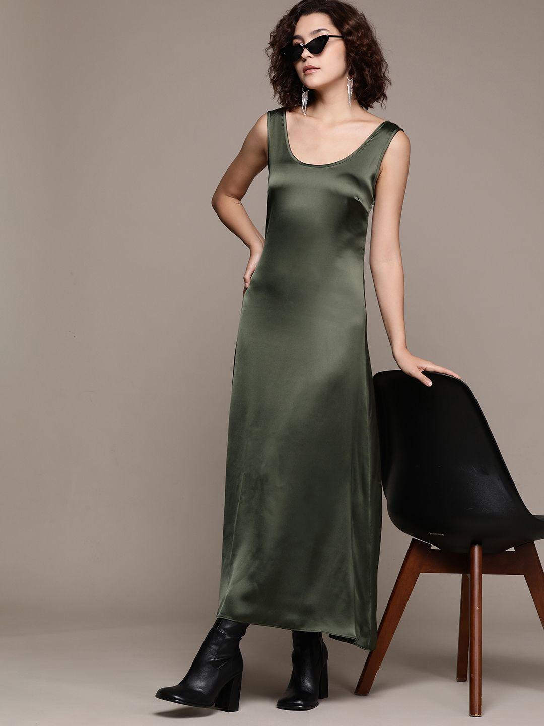 warehouse scoop neck satin midi slip dress