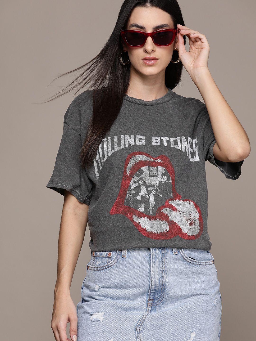 warehouse the rolling stones printed pure cotton t-shirt