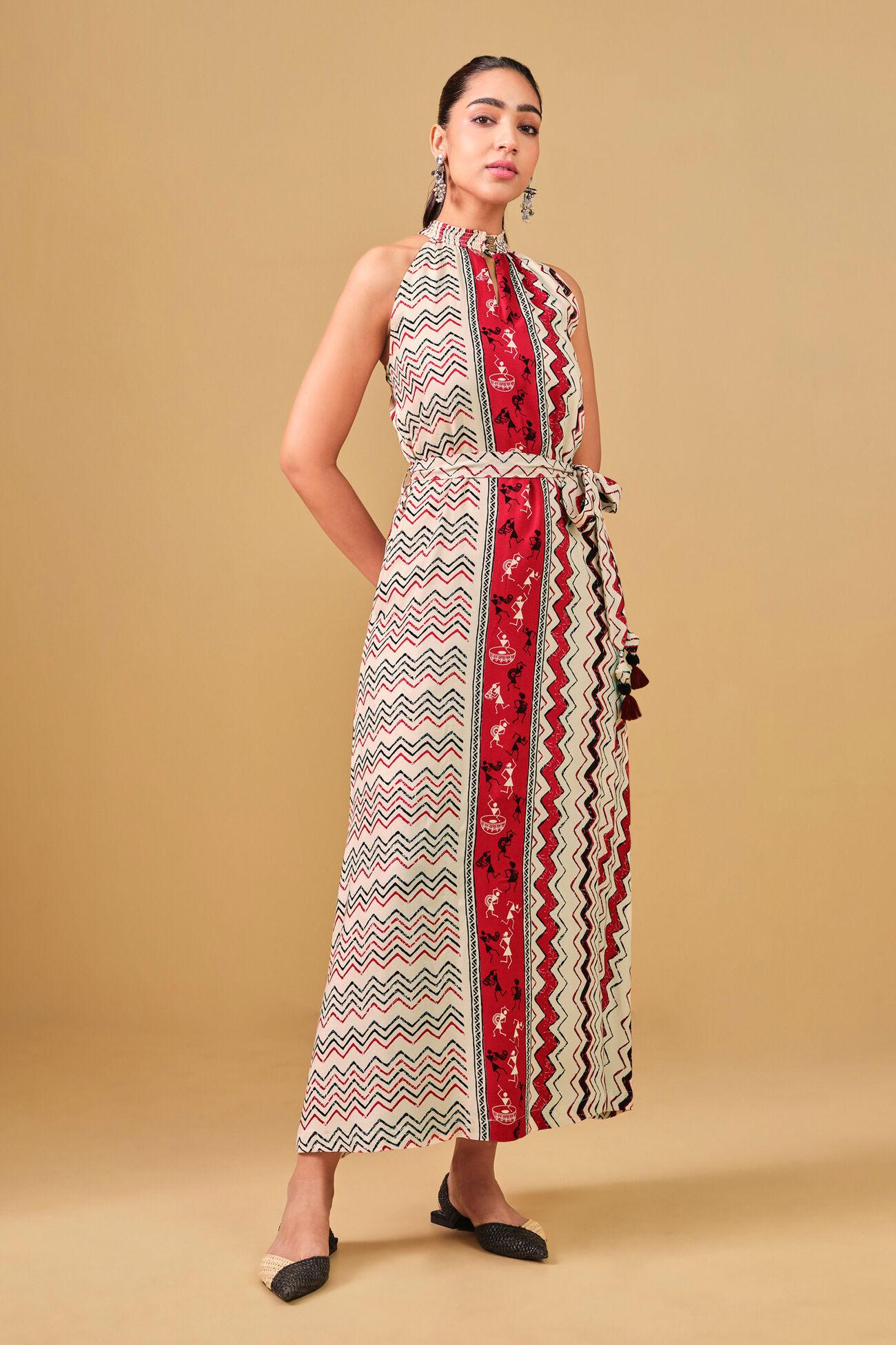 warli inspired maxi dress