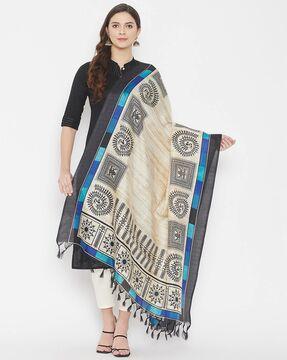 warli print dupatta with tassels