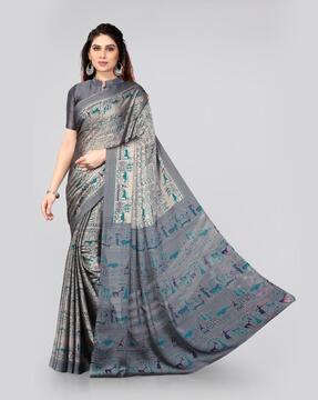 warli print saree with contrast border