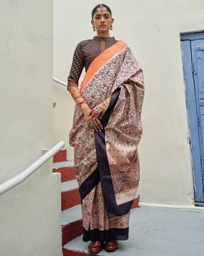 warli print saree with contrast border