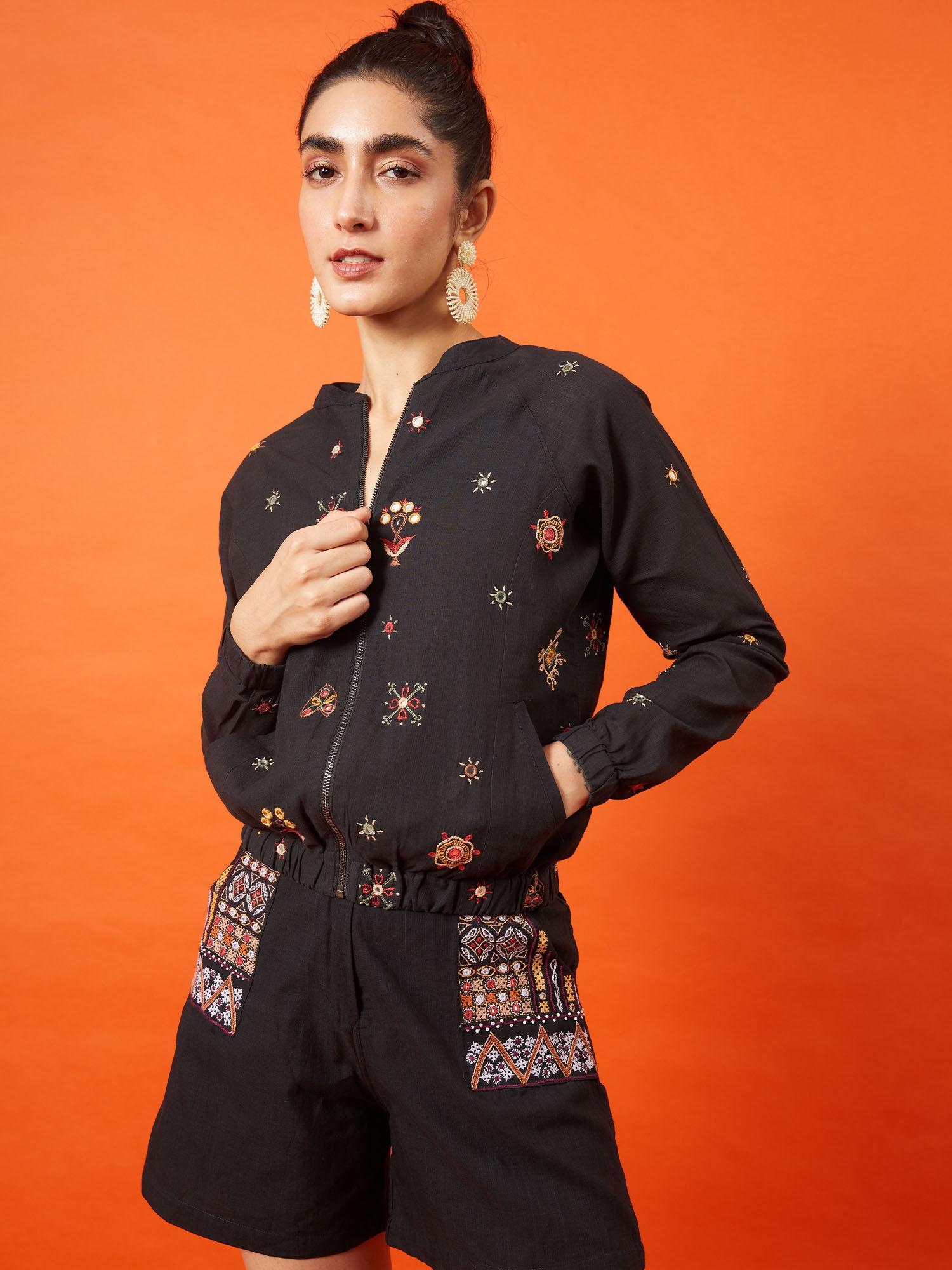 warrioress kutch embroidered bomber jacket